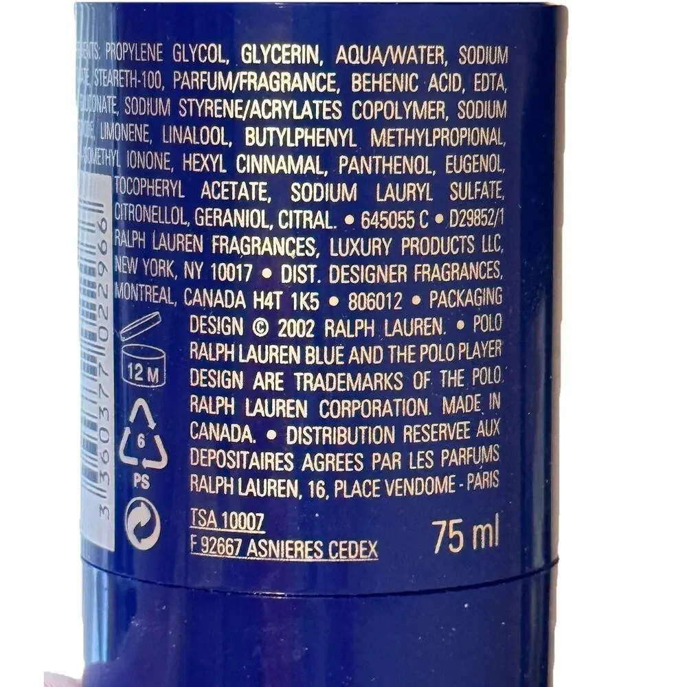 POLO BLUE RALPH LAUREN Men's Vitamin Enriched Solid Deodorant Stick 2.6 oz., NEW